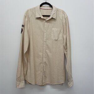 Buffalo David Bitton Shirt XXL Beige Long Sleeve Button-Up Shirt W/ Patches XXL